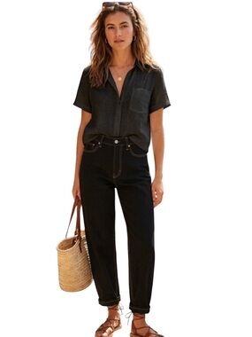 NWT H&M &DENIM‎ Barrel Jeans Black High Waist Loose Fit Balloon Leg Women 4
FF